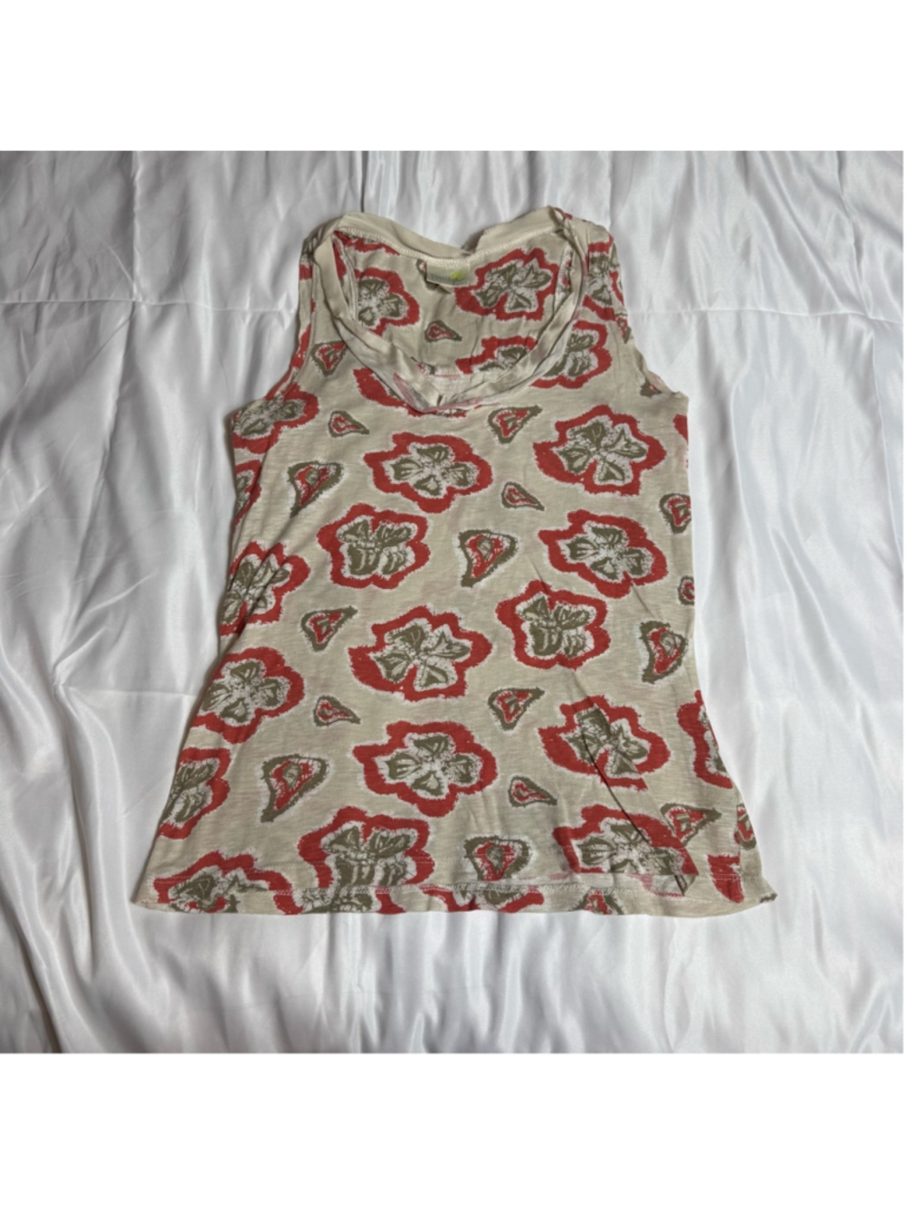 Women's Porridge Tank Top L Beige Red Floral Print